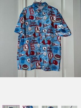 St. Louis Cardinals Button-Up Hawiian Shirt - Light Blue with Red Accents
